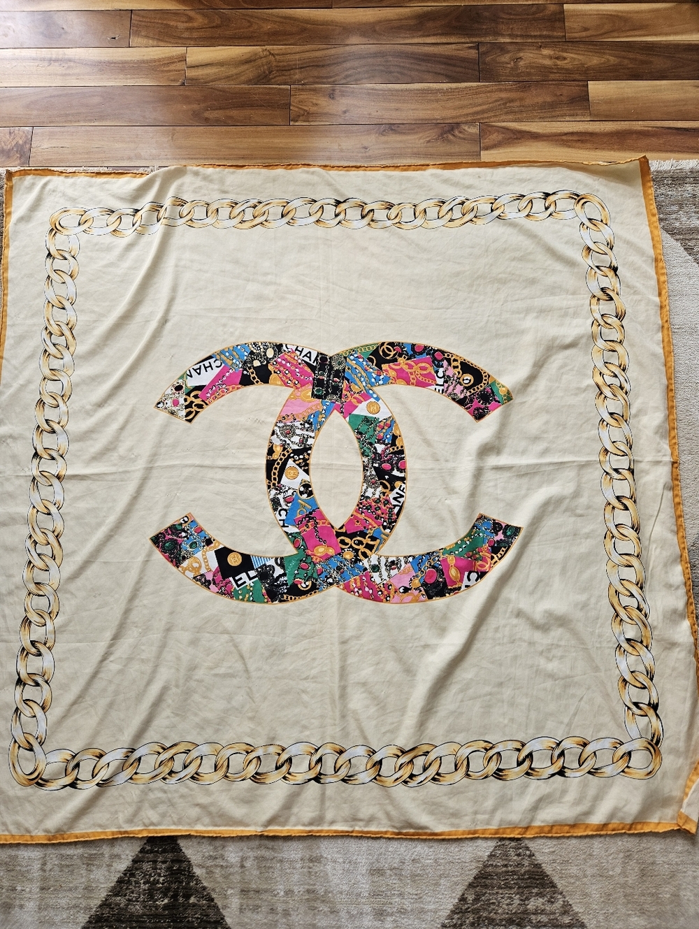 Vintage CHANEL 100% Silk Scarf/Wrap 50"x51" Made In France